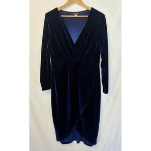 Esprlia Velvet Faux Wrap Formal Dress‎ 14W Holiday Party Christmas Cocktail Blue